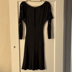 Blumarine Black Long Sleeve Dress With Baguette Crystal Accents, Italian Made